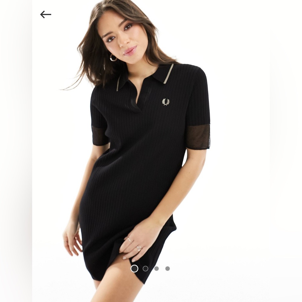 Fred Perry sheer trim knitted dress in black US 2